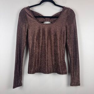 Anthropologie Sunday In Brooklyn Top Women S Brown Sparkle‎ Bow Back Scoop NWT